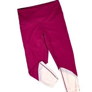 Zella High Rise Capri Leggings Sheer Drama Maroon Pink Mesh Lg Waistband Pocket